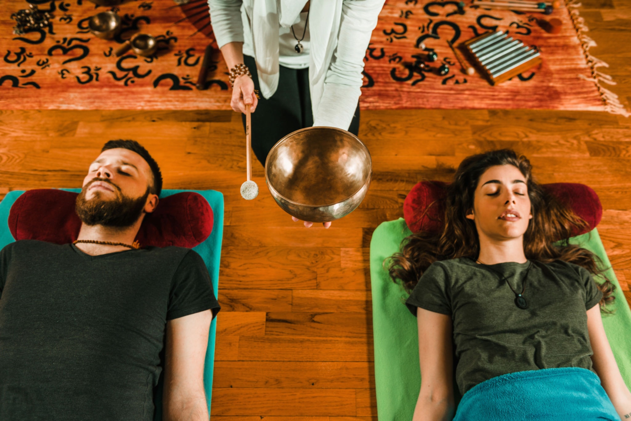 Sound bath meditation healing session in a recovery facility